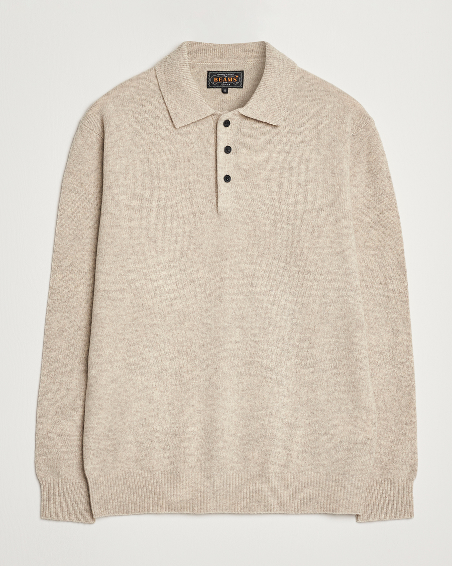 Herr | Tröjor | BEAMS PLUS | Knitted Wool Polo Beige