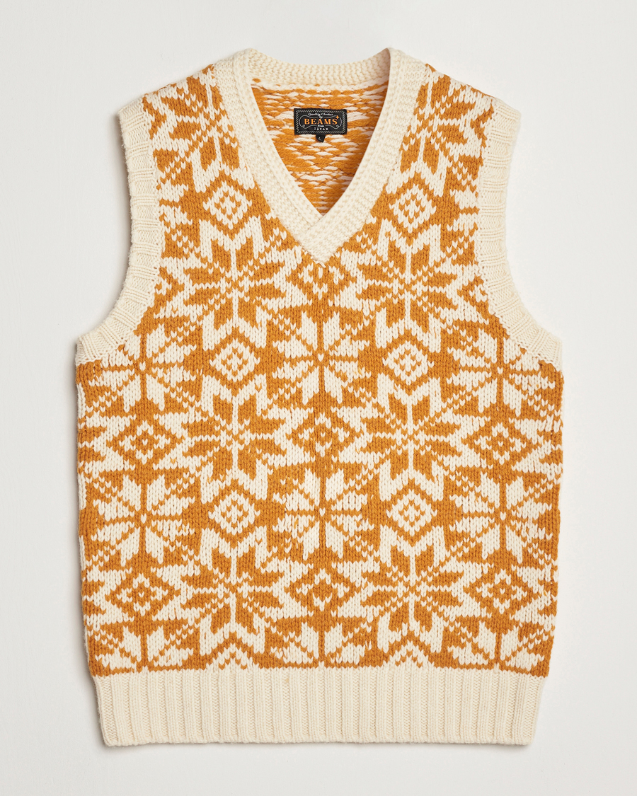 Herr | Tröjor | BEAMS PLUS | Snow Pattern Knit Vest Gold
