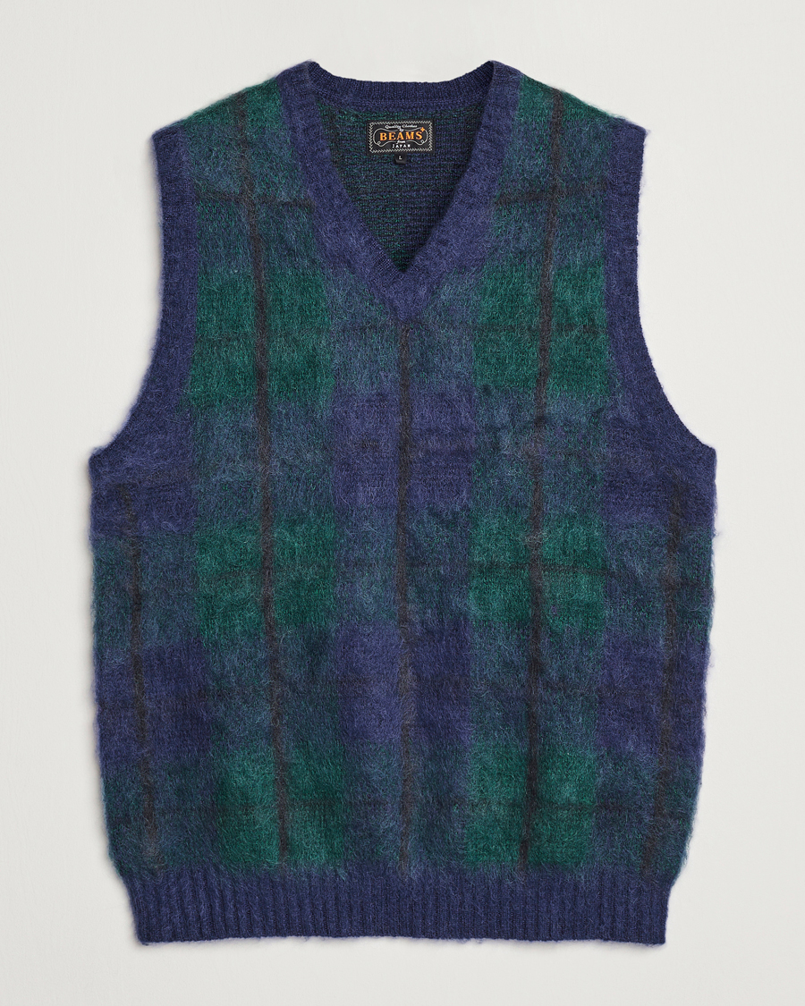 Herr | Tröjor | BEAMS PLUS | Mohair Check Vest Navy