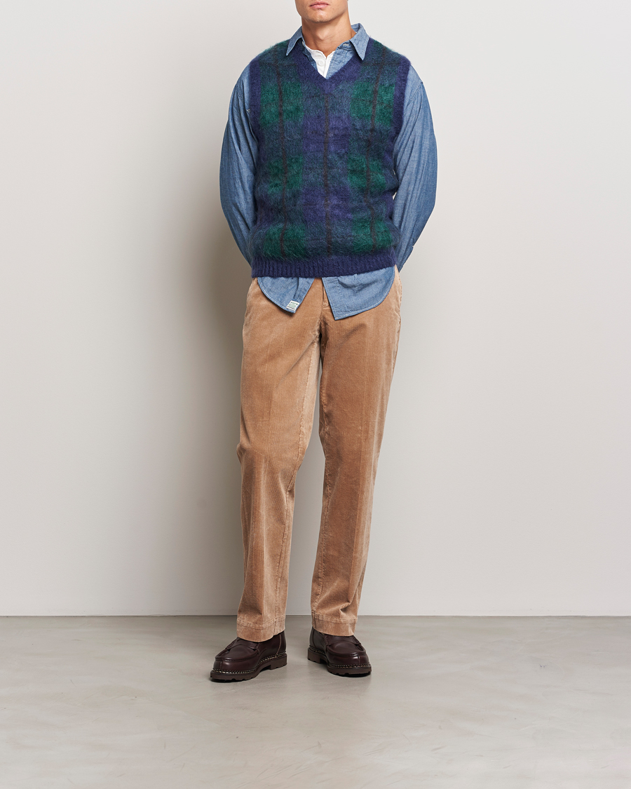 Herr | Tröjor | BEAMS PLUS | Mohair Check Vest Navy