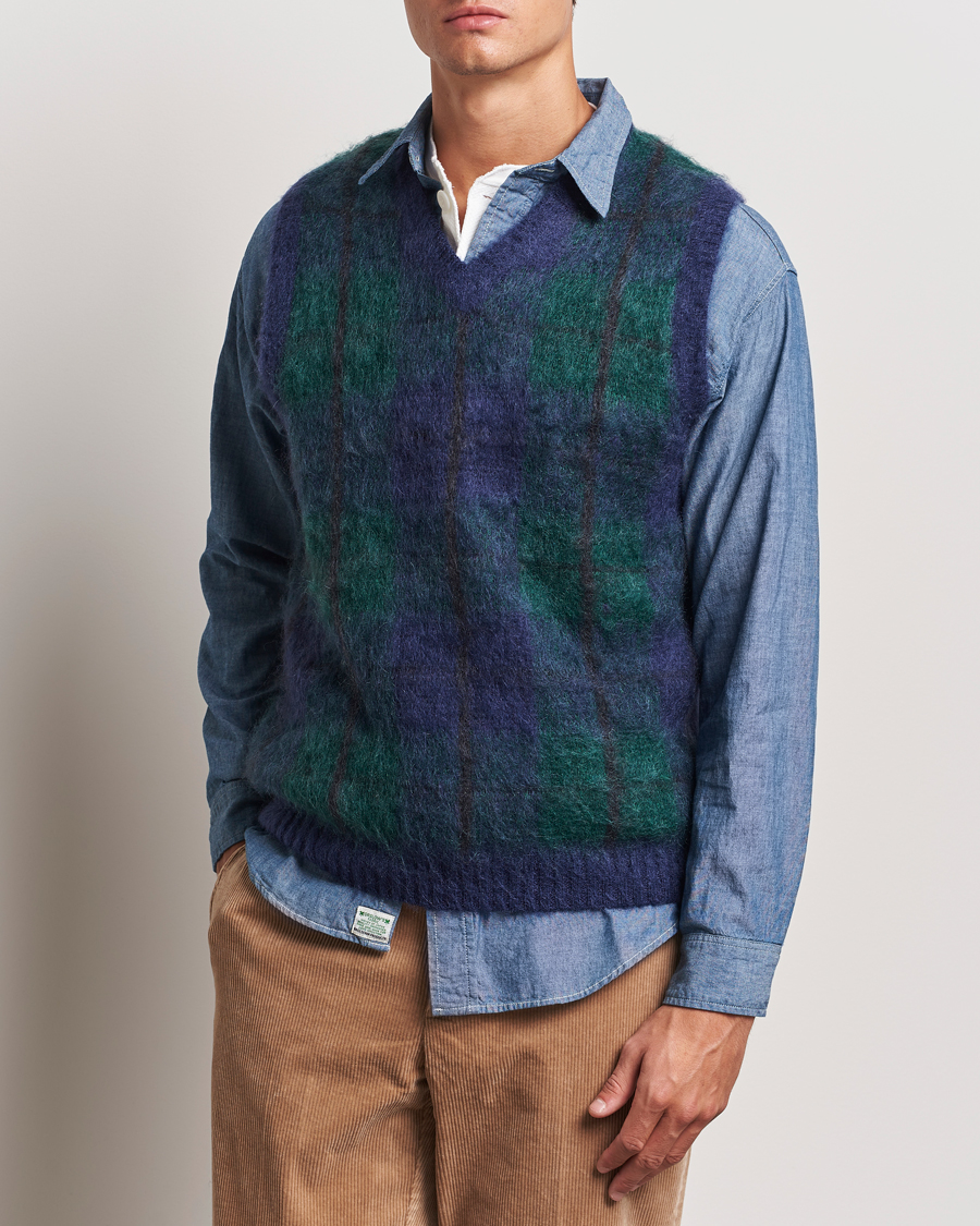Herr | Tröjor | BEAMS PLUS | Mohair Check Vest Navy