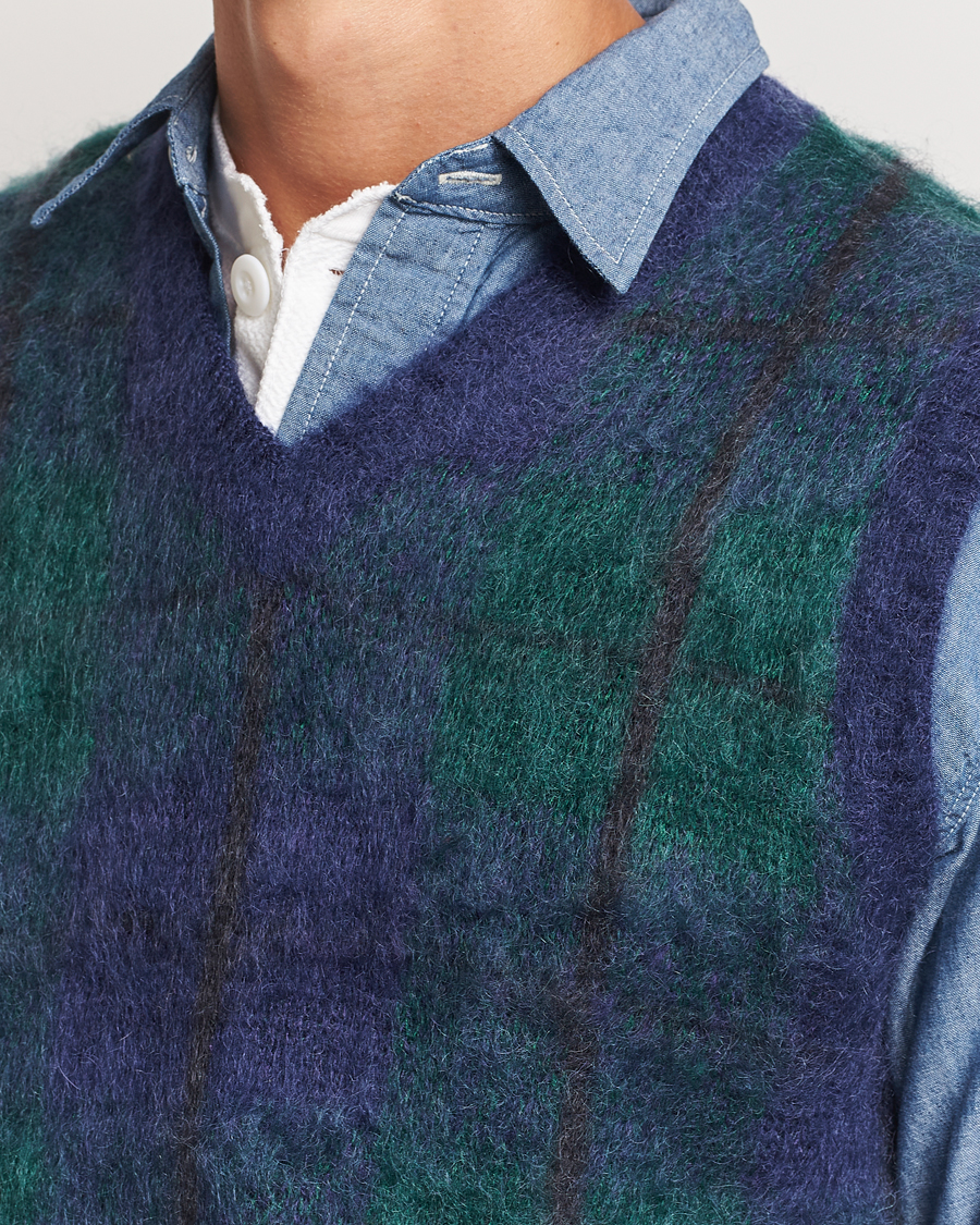 Herr | Tröjor | BEAMS PLUS | Mohair Check Vest Navy