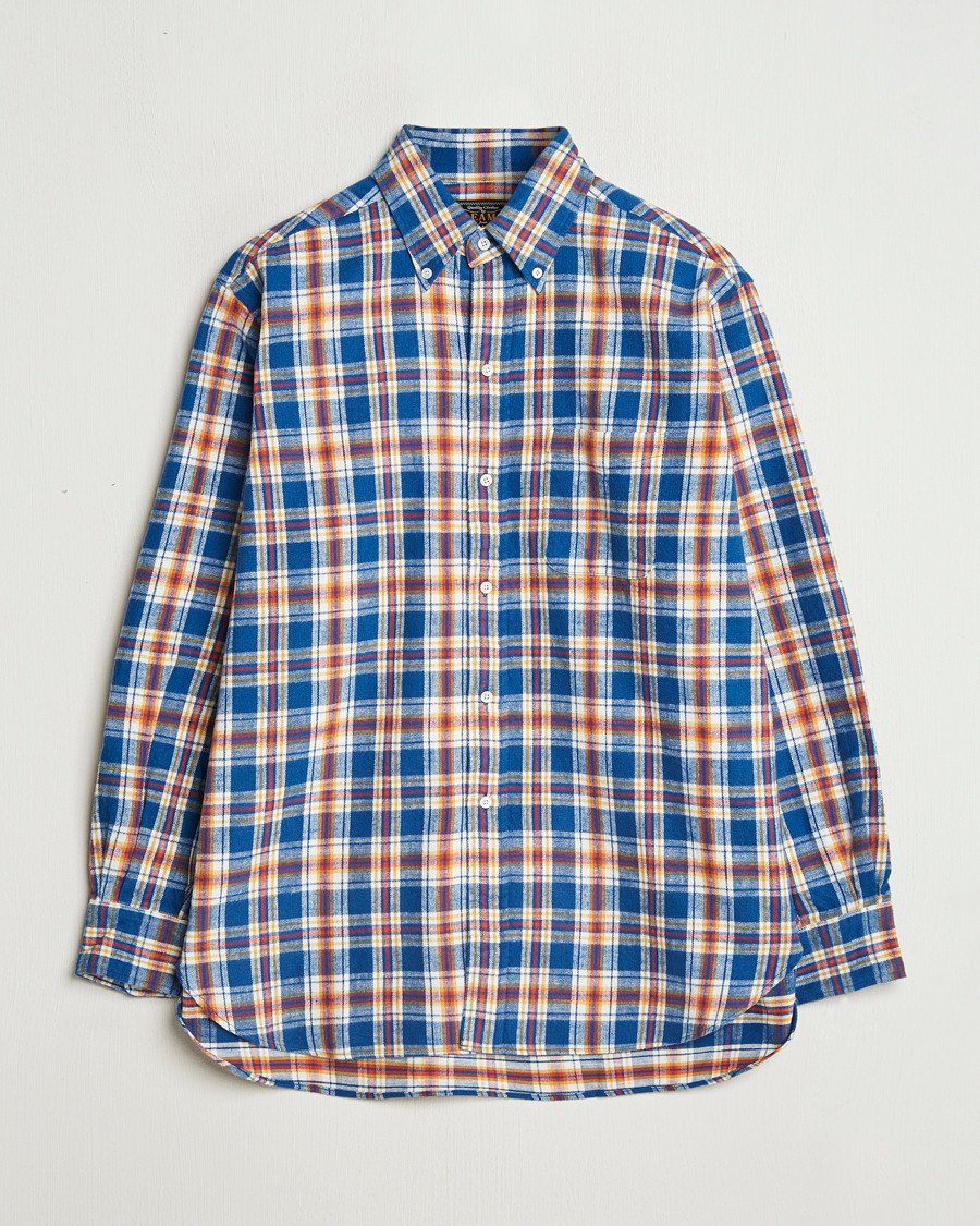 Herr | Skjortor | BEAMS PLUS | Brushed Flannel Button Down Shirt Blue