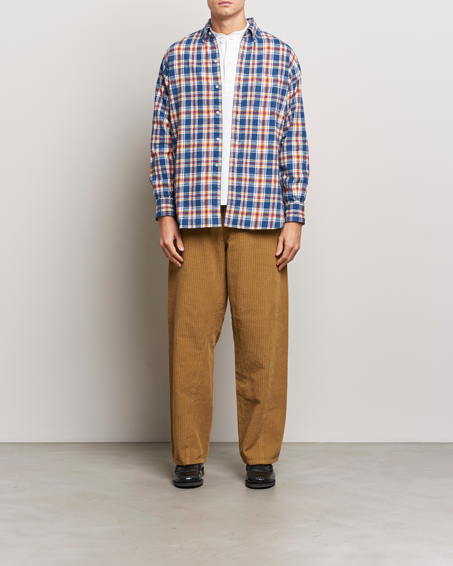 Herr | Skjortor | BEAMS PLUS | Brushed Flannel Button Down Shirt Blue