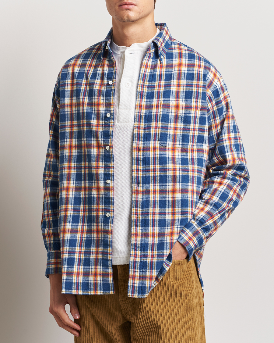 Herr | Skjortor | BEAMS PLUS | Brushed Flannel Button Down Shirt Blue