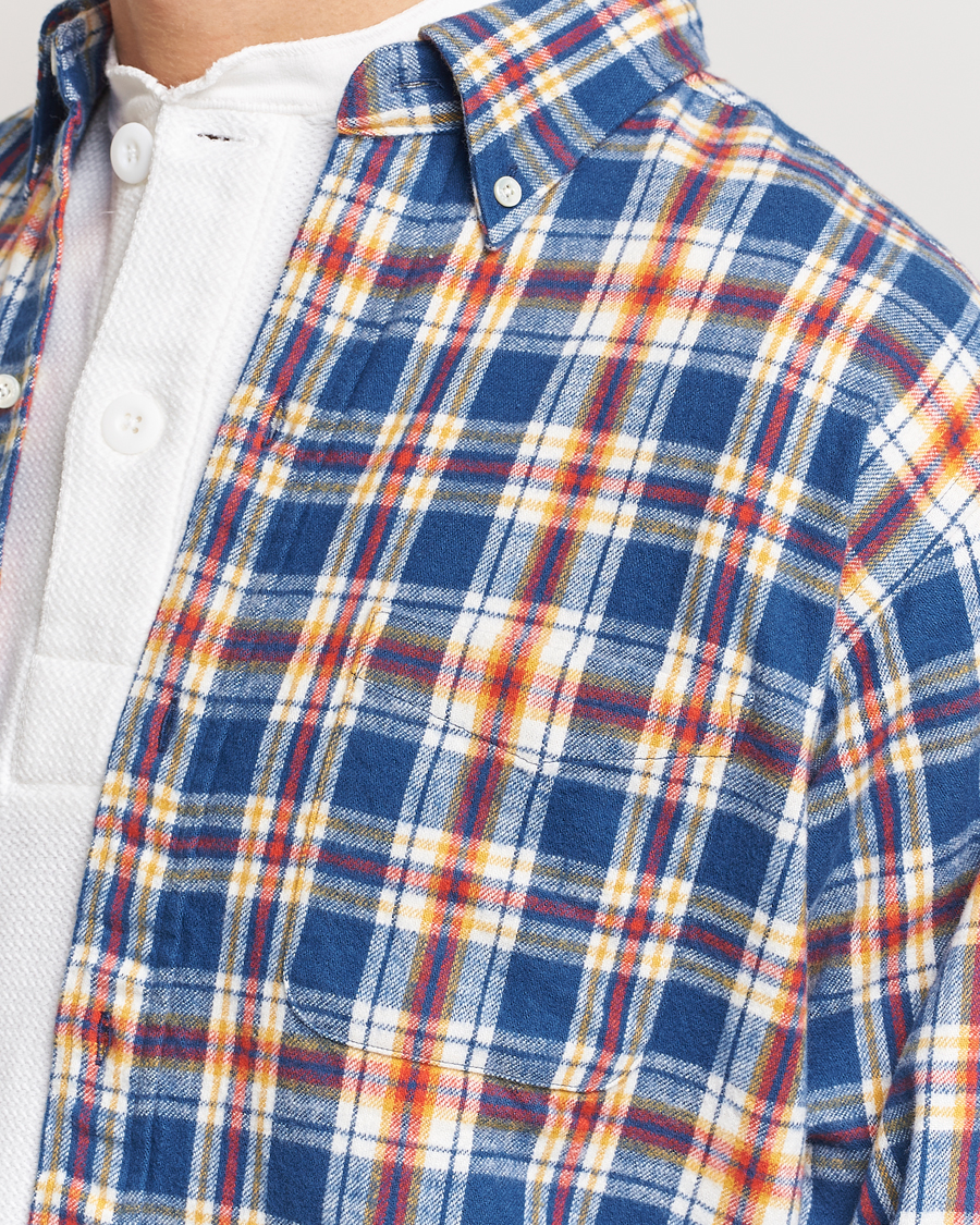 Herr | Skjortor | BEAMS PLUS | Brushed Flannel Button Down Shirt Blue