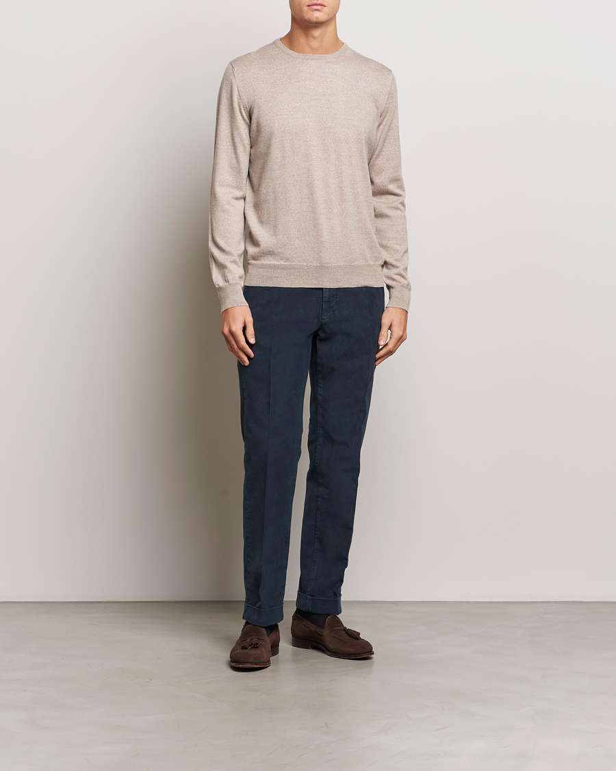 Herr | Tröjor | Gran Sasso | Merino Fashion Fit Crew Neck Pullover Light Beige