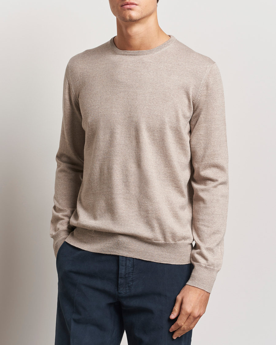 Herr | Tröjor | Gran Sasso | Merino Fashion Fit Crew Neck Pullover Light Beige