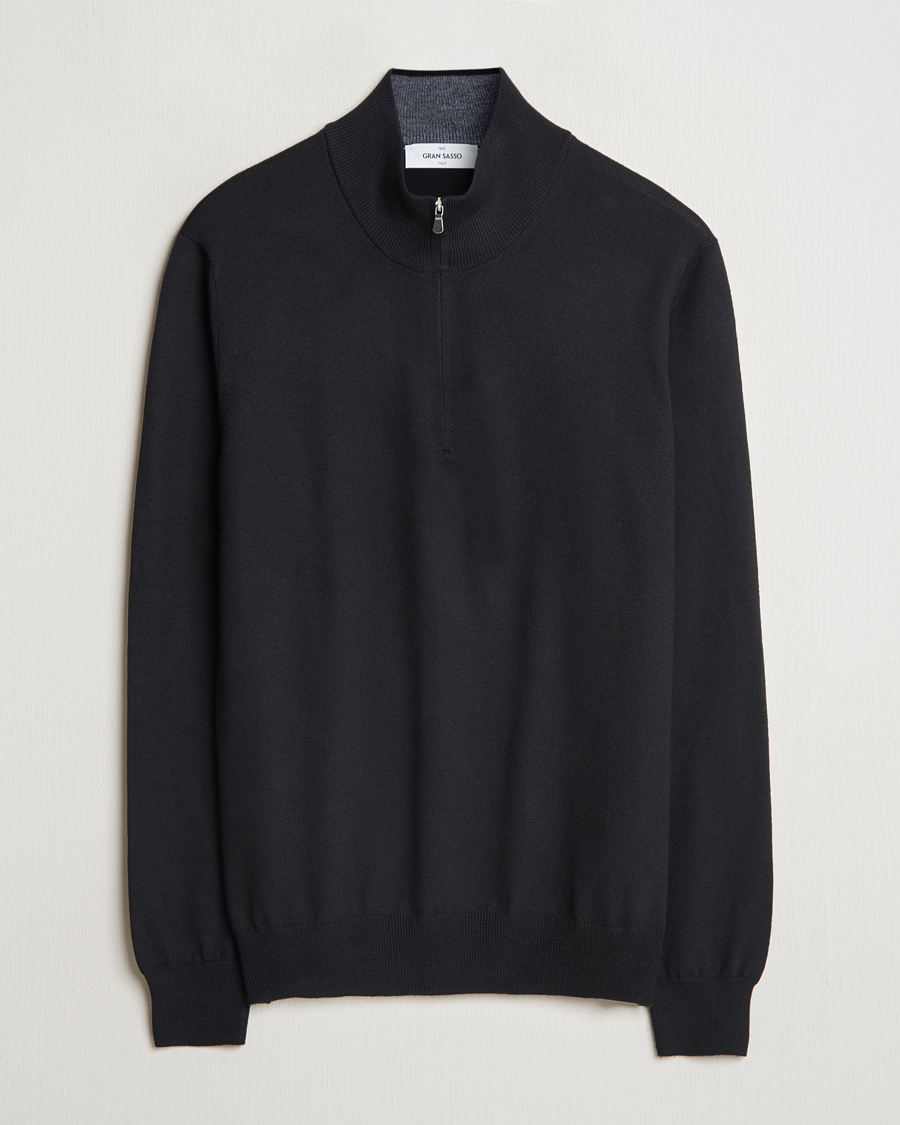 Herr | Tröjor | Gran Sasso | Merino Fashion Fit Half Zip Black