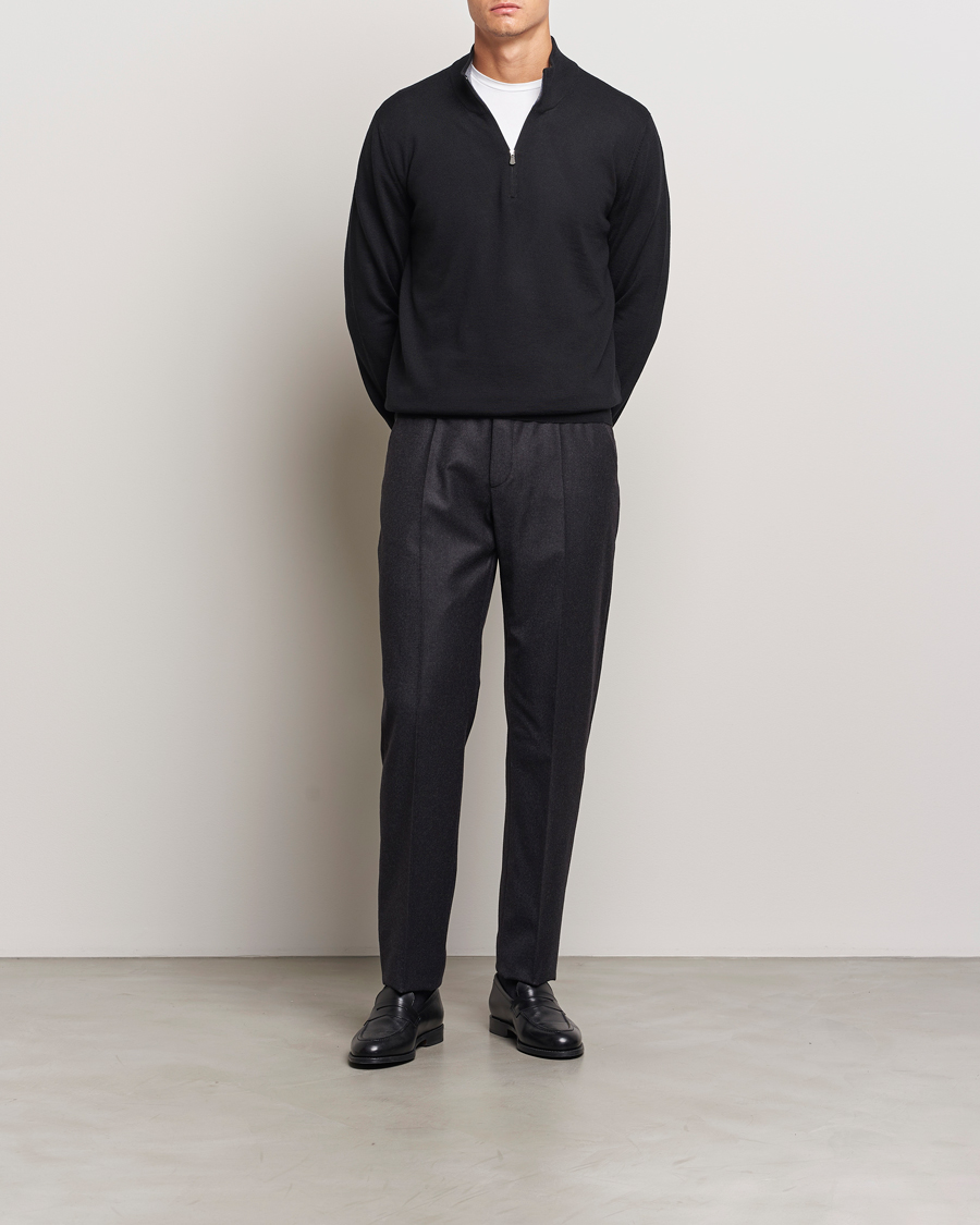Herr | Tröjor | Gran Sasso | Merino Fashion Fit Half Zip Black