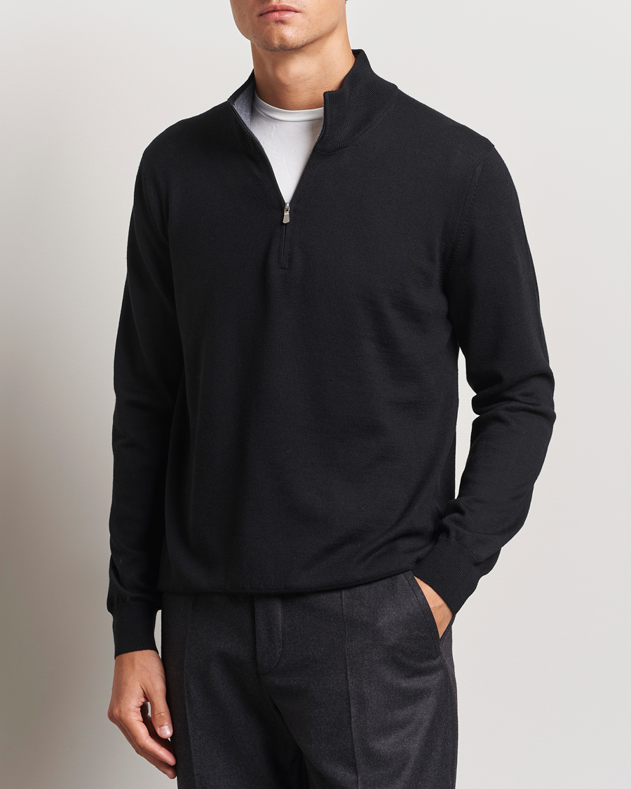 Herr | Tröjor | Gran Sasso | Merino Fashion Fit Half Zip Black