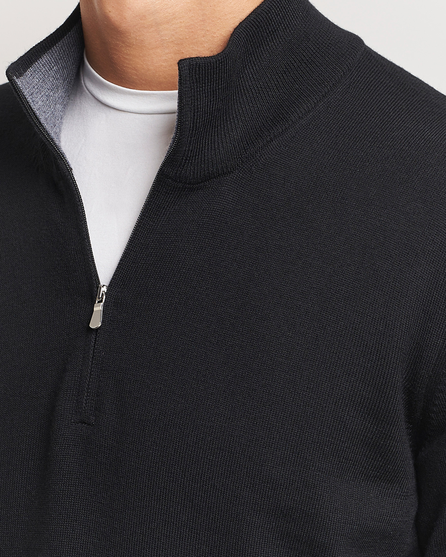 Herr | Tröjor | Gran Sasso | Merino Fashion Fit Half Zip Black