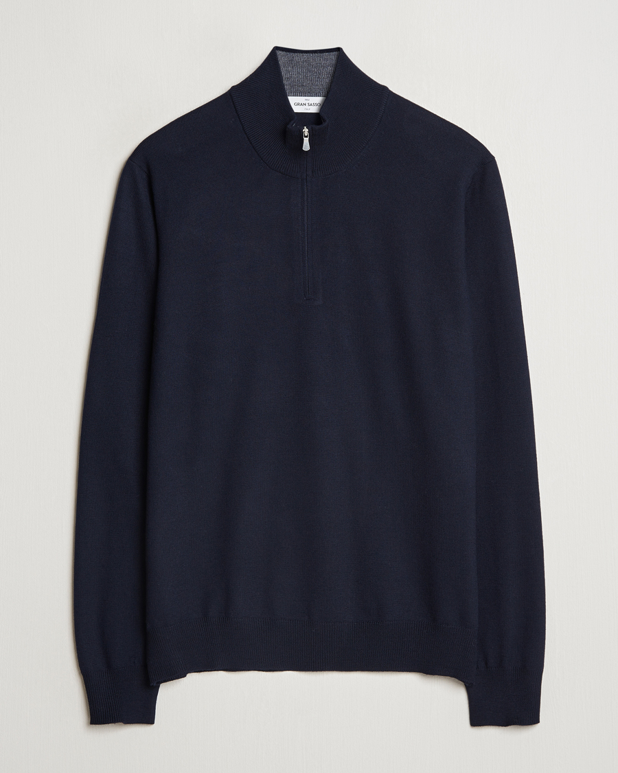 Herr | Tröjor | Gran Sasso | Merino Fashion Fit Half Zip Navy