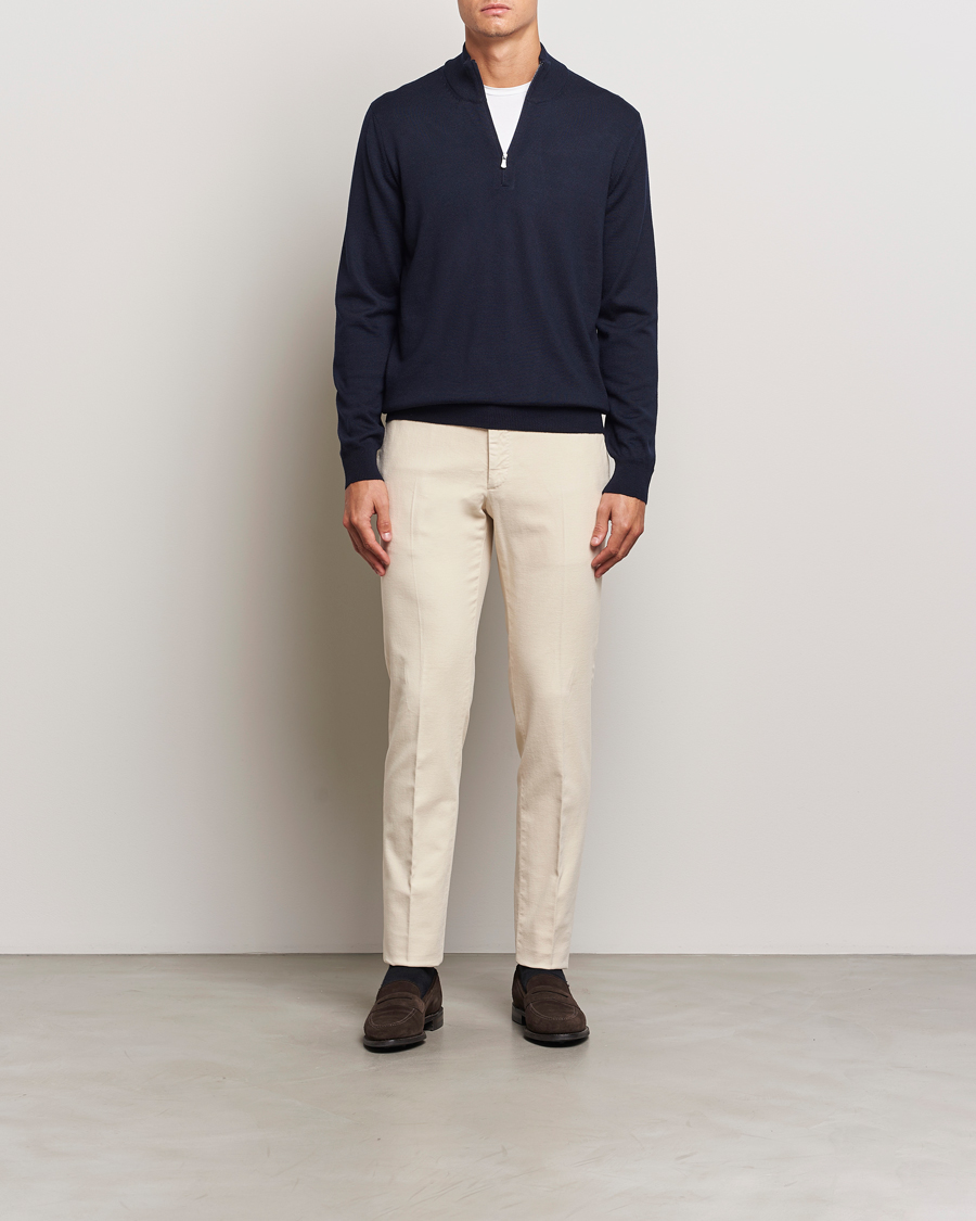 Herr | Tröjor | Gran Sasso | Merino Fashion Fit Half Zip Navy