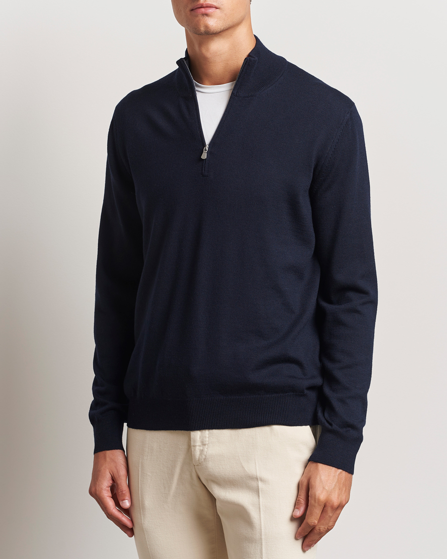 Herr | Tröjor | Gran Sasso | Merino Fashion Fit Half Zip Navy