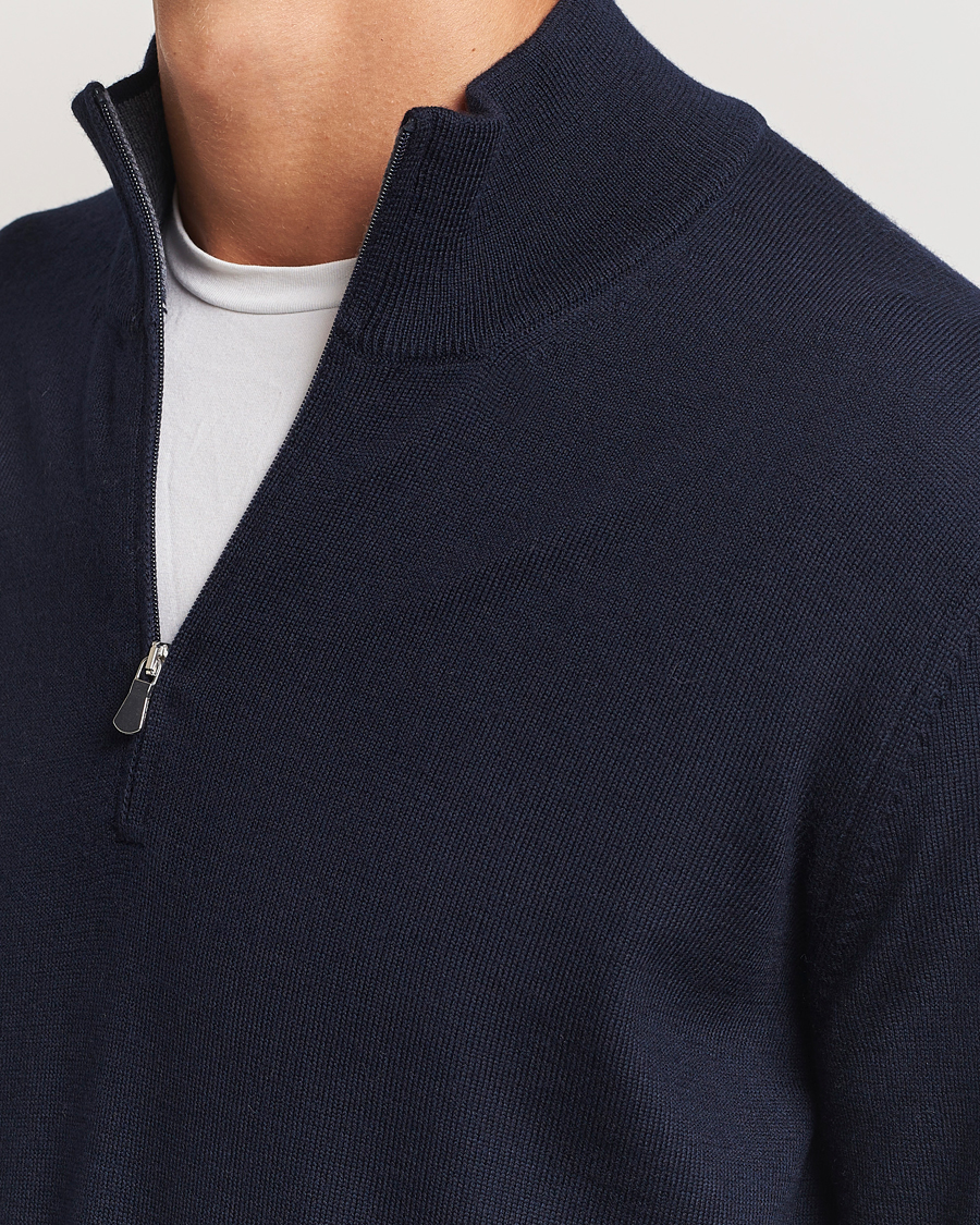 Herr | Tröjor | Gran Sasso | Merino Fashion Fit Half Zip Navy