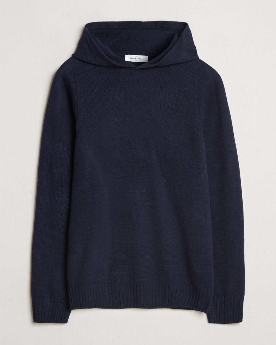 Herr | Tröjor | Gran Sasso | Wool Hoodie Navy