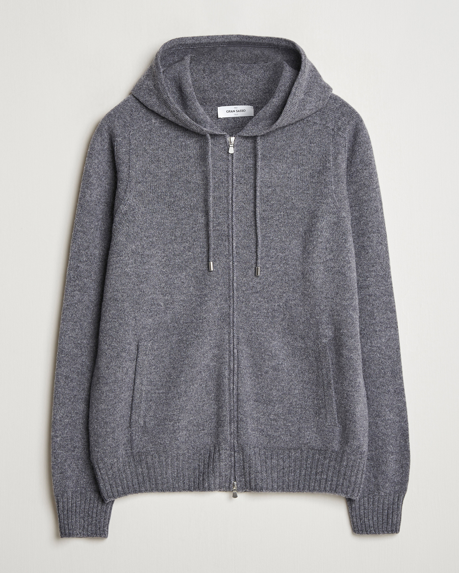 Herr | Tröjor | Gran Sasso | Full Zip Wool Hoodie Grey Melange