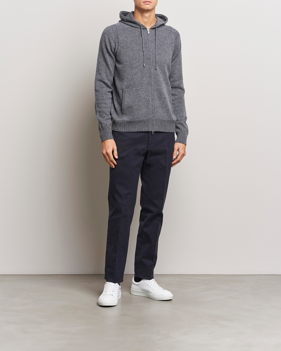 Herr | Tröjor | Gran Sasso | Full Zip Wool Hoodie Grey Melange