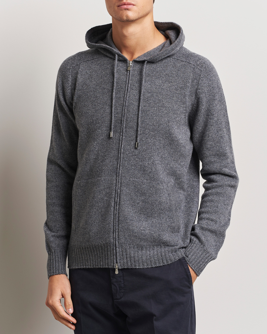 Herr | Tröjor | Gran Sasso | Full Zip Wool Hoodie Grey Melange