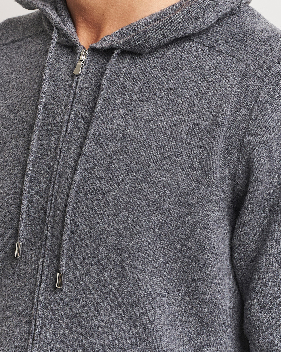 Herr | Tröjor | Gran Sasso | Full Zip Wool Hoodie Grey Melange