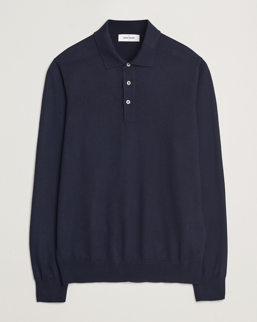 Herr | Tröjor | Gran Sasso | Merino Fashion Fit Polo Navy