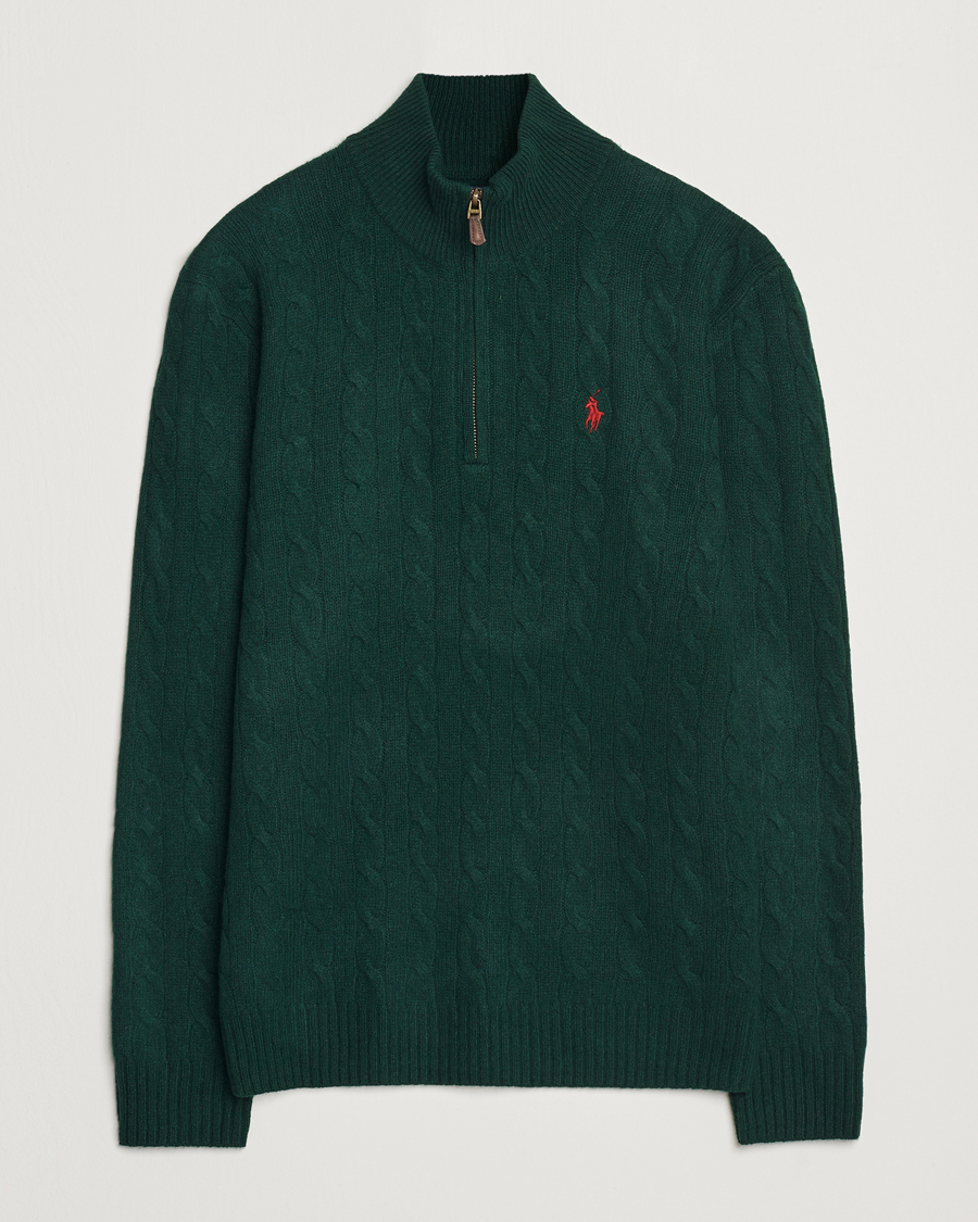 Herr | Tröjor | Polo Ralph Lauren | Wool/Cashmere Cable Half Zip Green