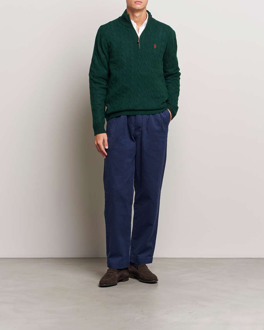 Herr | Tröjor | Polo Ralph Lauren | Wool/Cashmere Cable Half Zip Green