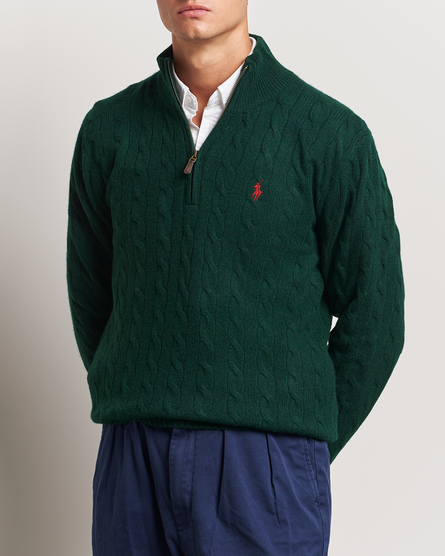 Herr | Tröjor | Polo Ralph Lauren | Wool/Cashmere Cable Half Zip Green