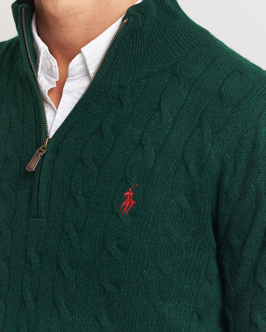Herr | Tröjor | Polo Ralph Lauren | Wool/Cashmere Cable Half Zip Green