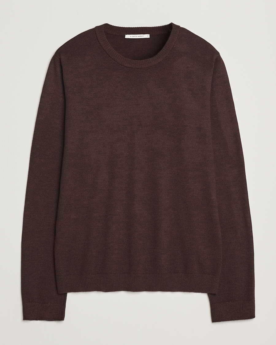 Herr | Tröjor | A Day's March | Alagón Merino Crew Dark Brown