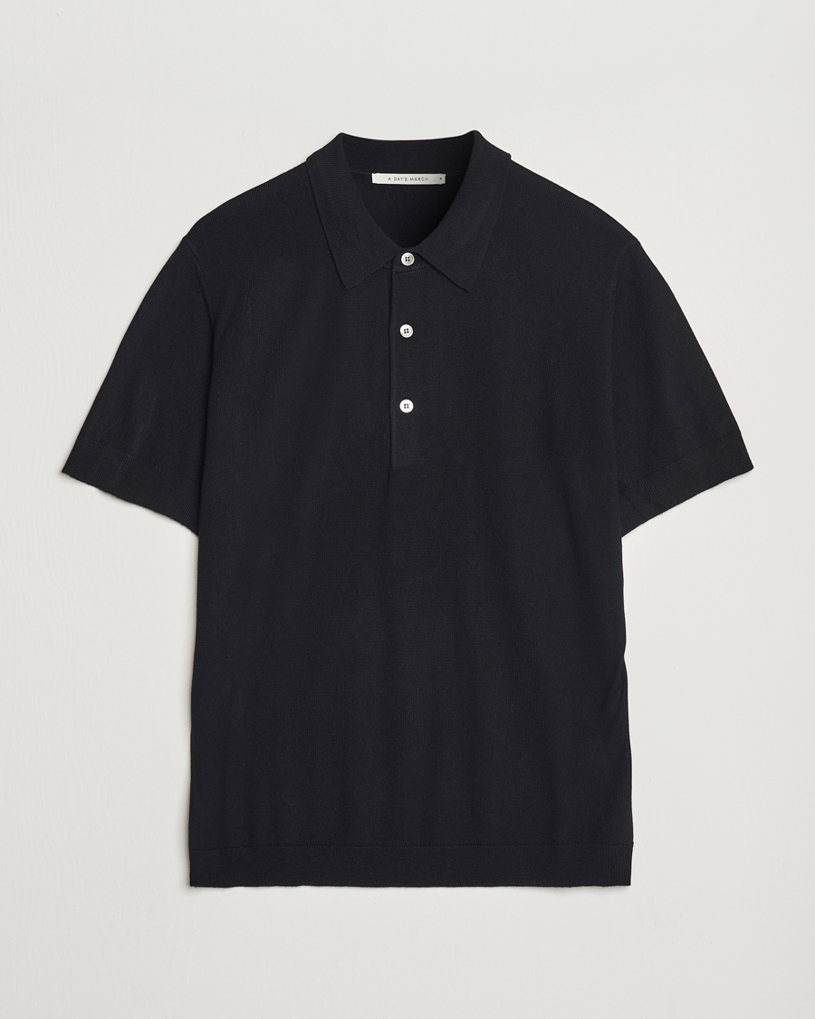 Herr | Pikéer | A Day's March | Rosehall Short Sleeve Merino Polo Black