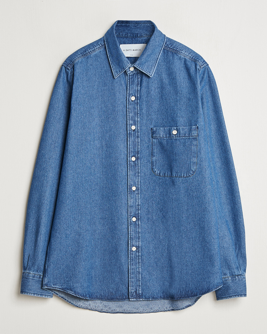 Herr | Skjortor | A Day's March | Mason Sturdy Denim Shirt Indigo Blue