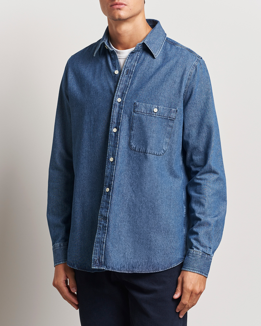 Herr | Skjortor | A Day's March | Mason Sturdy Denim Shirt Indigo Blue