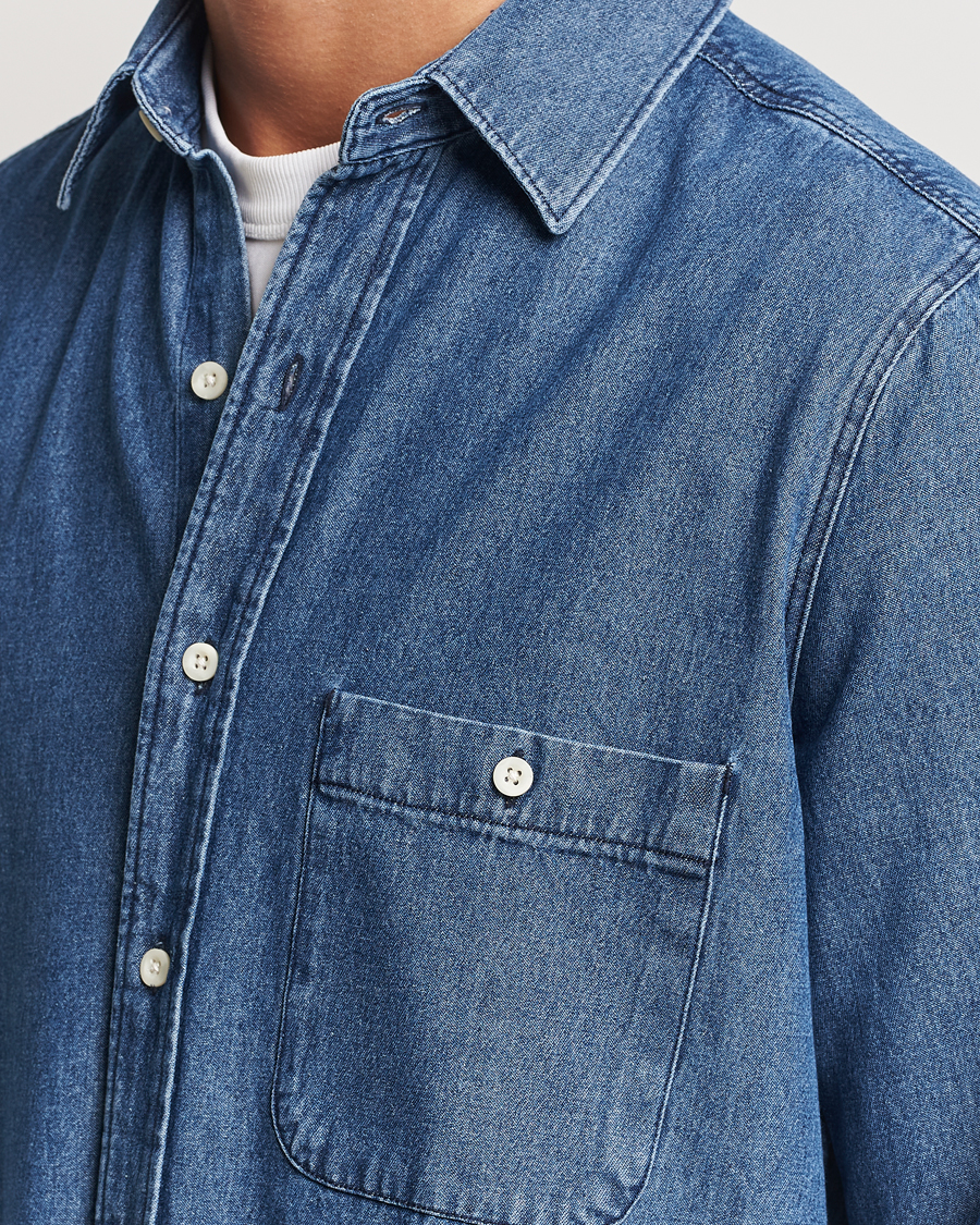 Herr | Skjortor | A Day's March | Mason Sturdy Denim Shirt Indigo Blue