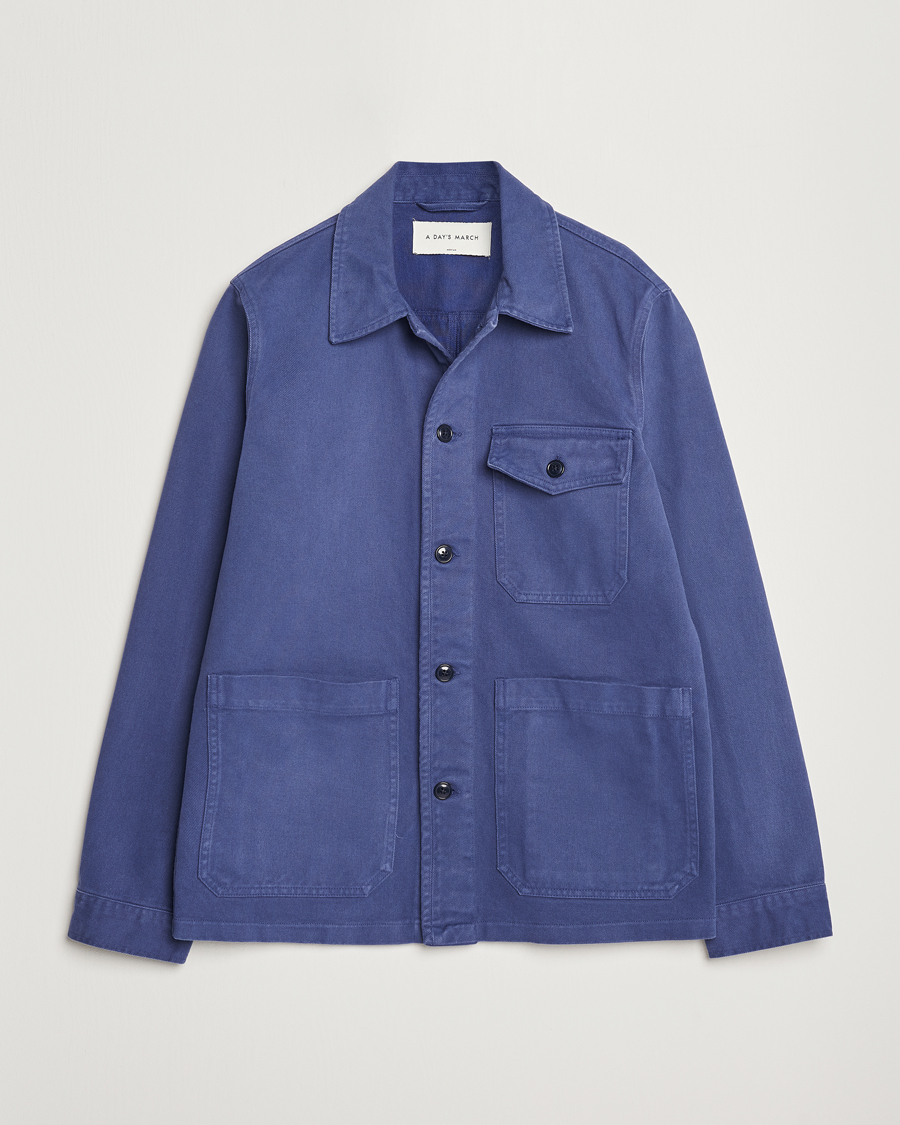 Herr | Skjortor | A Day's March | Patch Pocket Sturdy Twill Overshirt Brewers Blue