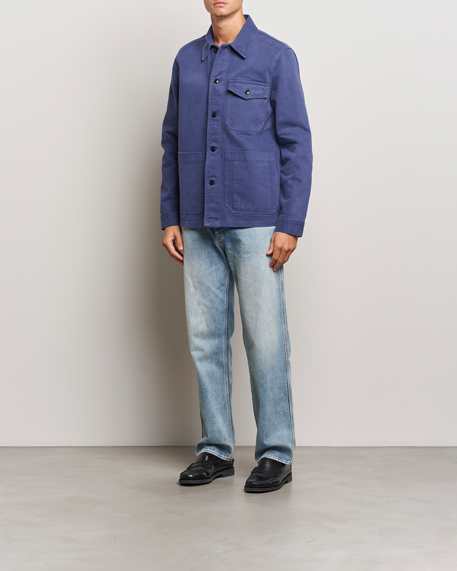 Herr | Skjortor | A Day's March | Patch Pocket Sturdy Twill Overshirt Brewers Blue