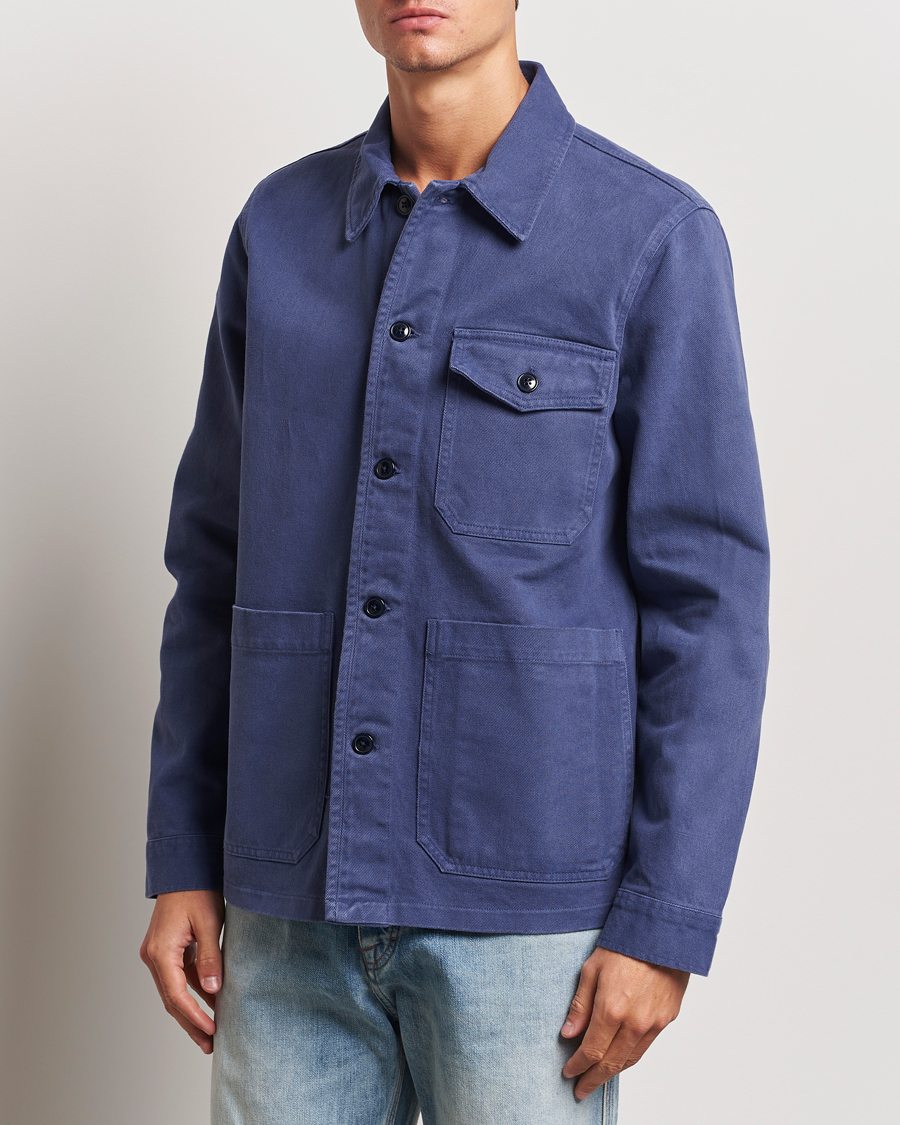 Herr | Skjortor | A Day's March | Patch Pocket Sturdy Twill Overshirt Brewers Blue