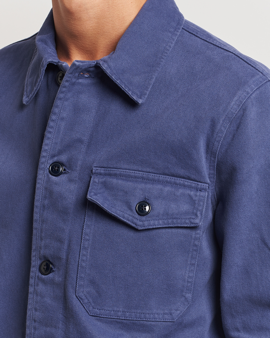 Herr | Skjortor | A Day's March | Patch Pocket Sturdy Twill Overshirt Brewers Blue