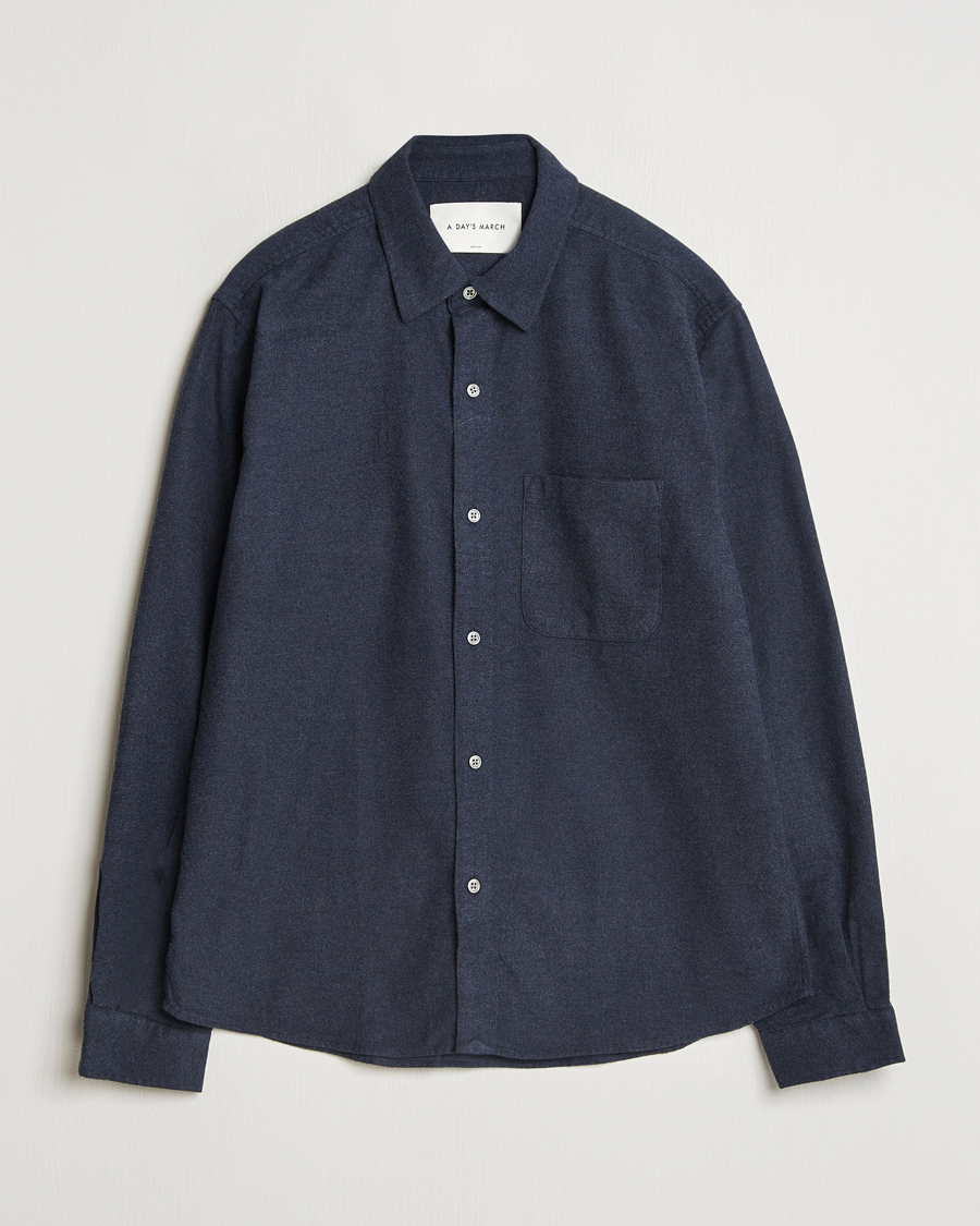 Herr | Skjortor | A Day's March | Newark Flannel Shirt Navy