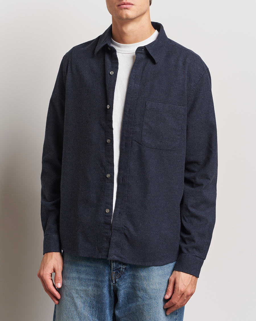 Herr | Skjortor | A Day's March | Newark Flannel Shirt Navy