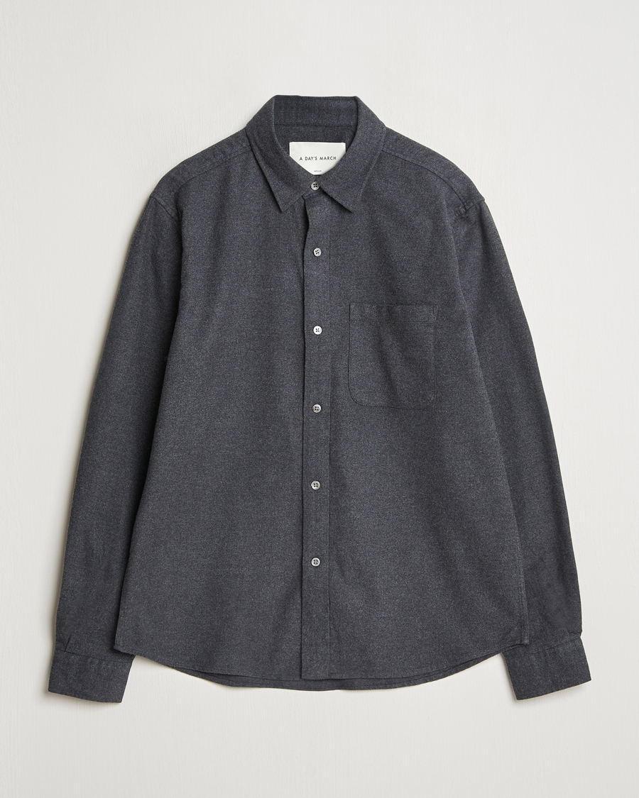 Herr | Skjortor | A Day's March | Newark Flannel Shirt Charcoal