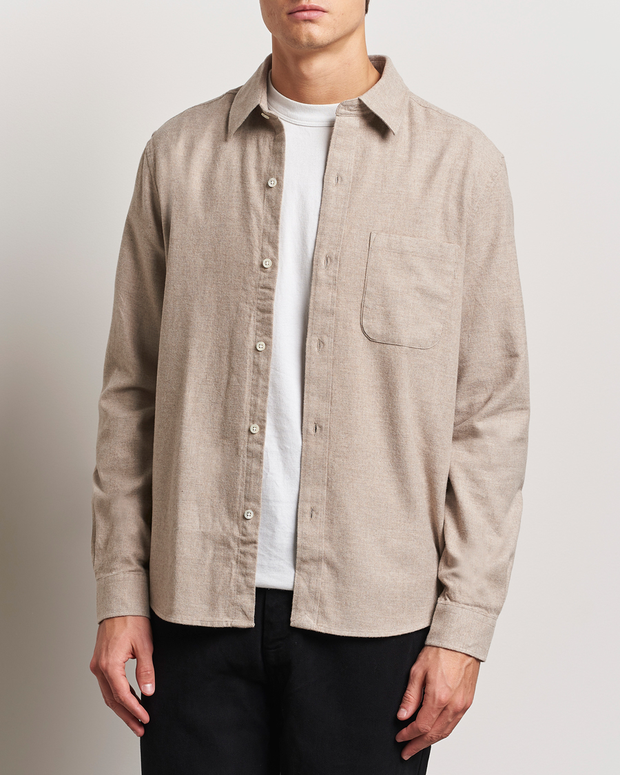Herr | Skjortor | A Day's March | Newark Flannel Shirt Sand Melange