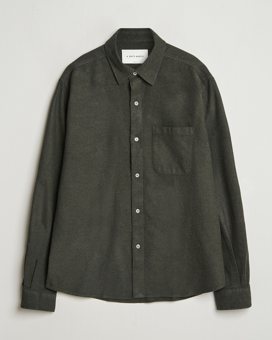 Herr | Skjortor | A Day's March | Newark Flannel Shirt Dark Green