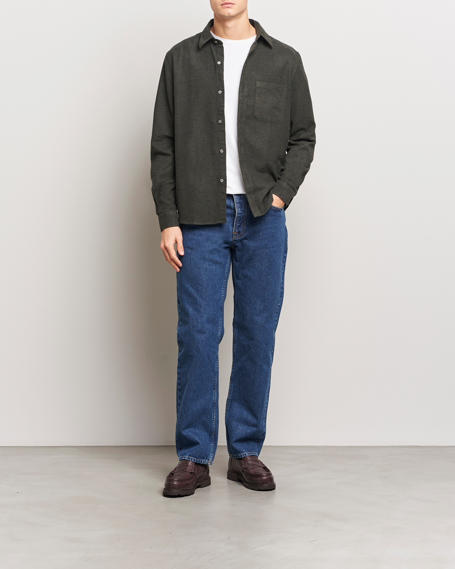 Herr | Skjortor | A Day's March | Newark Flannel Shirt Dark Green