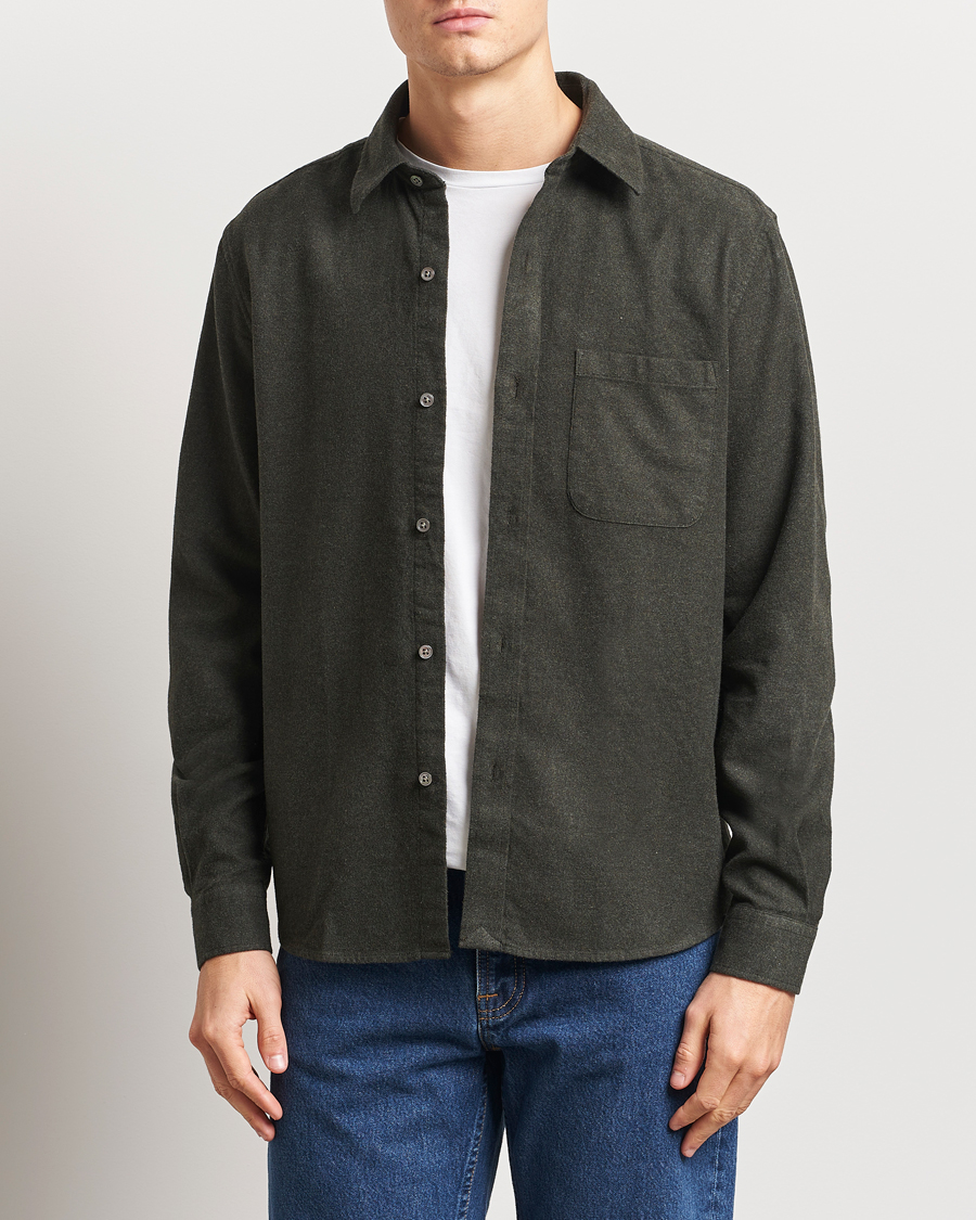 Herr | Skjortor | A Day's March | Newark Flannel Shirt Dark Green