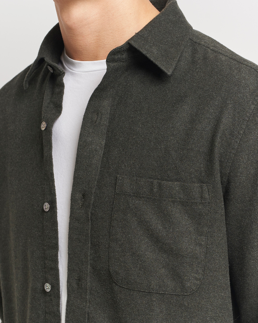 Herr | Skjortor | A Day's March | Newark Flannel Shirt Dark Green