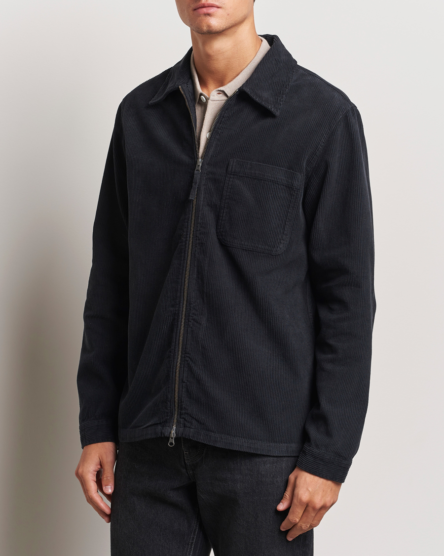 Herr | Skjortor | A Day's March | Fraser Zip Corduroy Overshirt Black