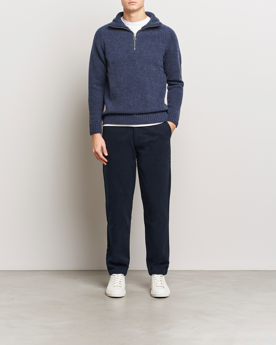 Herr | Tröjor | A Day's March | Cullen Half-Zip Lambswool Sweater Navy Melange