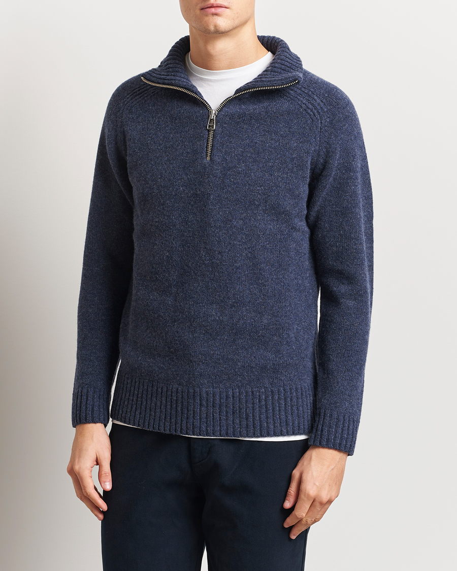 Herr | Tröjor | A Day's March | Cullen Half-Zip Lambswool Sweater Navy Melange